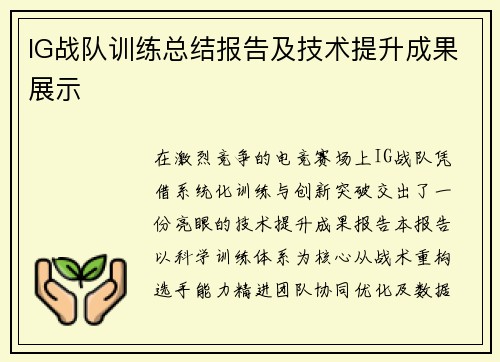 IG战队训练总结报告及技术提升成果展示